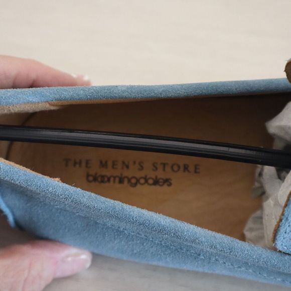 The Mens Store Bloomingdale's Men Sz 8 Light Blue Sued Penny Driver Loafers $145 - Picture 10 of 11